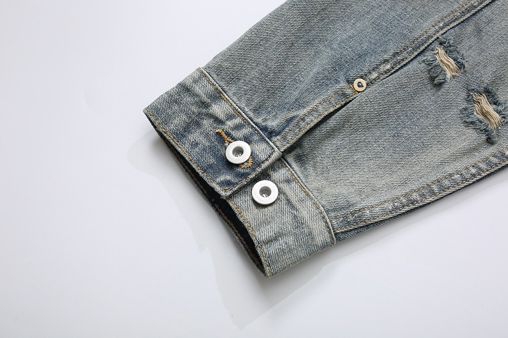 716#MADNESS 水洗破坏牛仔外套 夹克 长袖 外套 秋冬 男女同款 蓝色