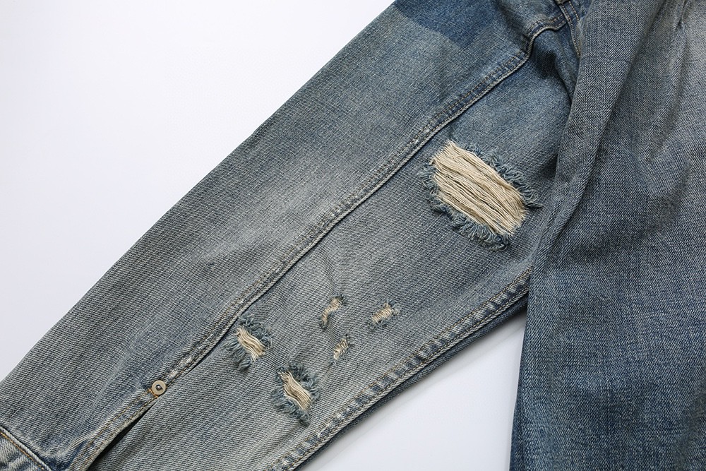 716#MADNESS 水洗破坏牛仔外套 夹克 长袖 外套 秋冬 男女同款 蓝色