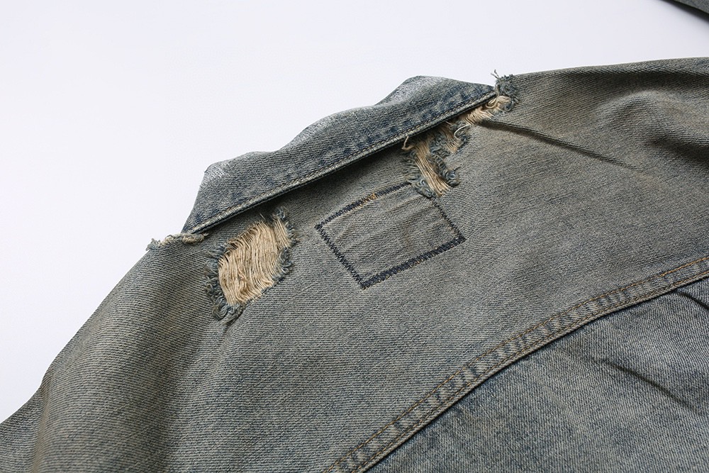 716#MADNESS 水洗破坏牛仔外套 夹克 长袖 外套 秋冬 男女同款 蓝色