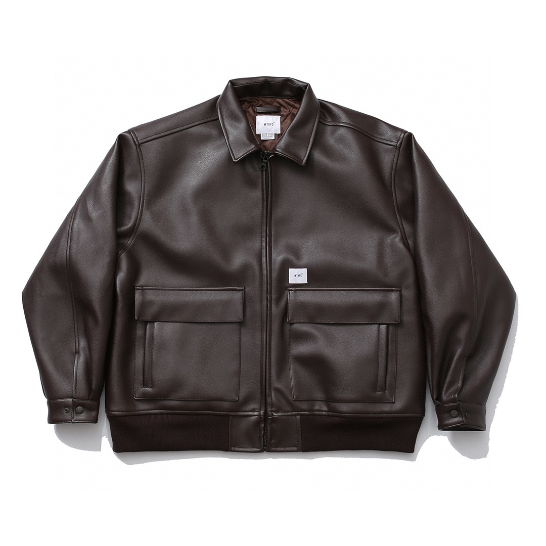 730#MADNESS 复古翻领大口袋皮衣 夹克 长袖 外套 秋冬 男女同款 黑色 棕色