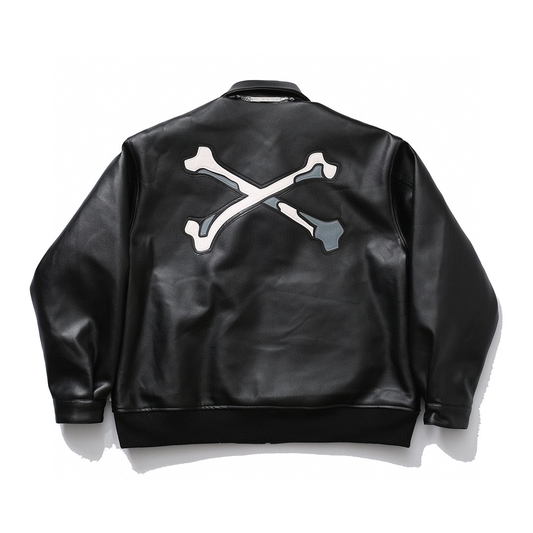 730#MADNESS 复古翻领大口袋皮衣 夹克 长袖 外套 秋冬 男女同款 黑色 棕色