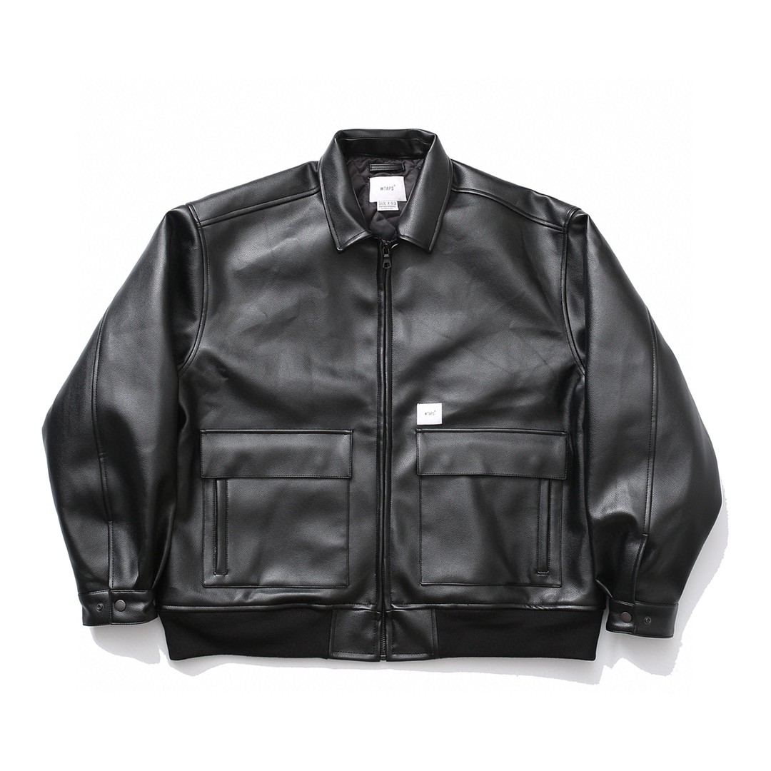 730#MADNESS 复古翻领大口袋皮衣 夹克 长袖 外套 秋冬 男女同款 黑色 棕色