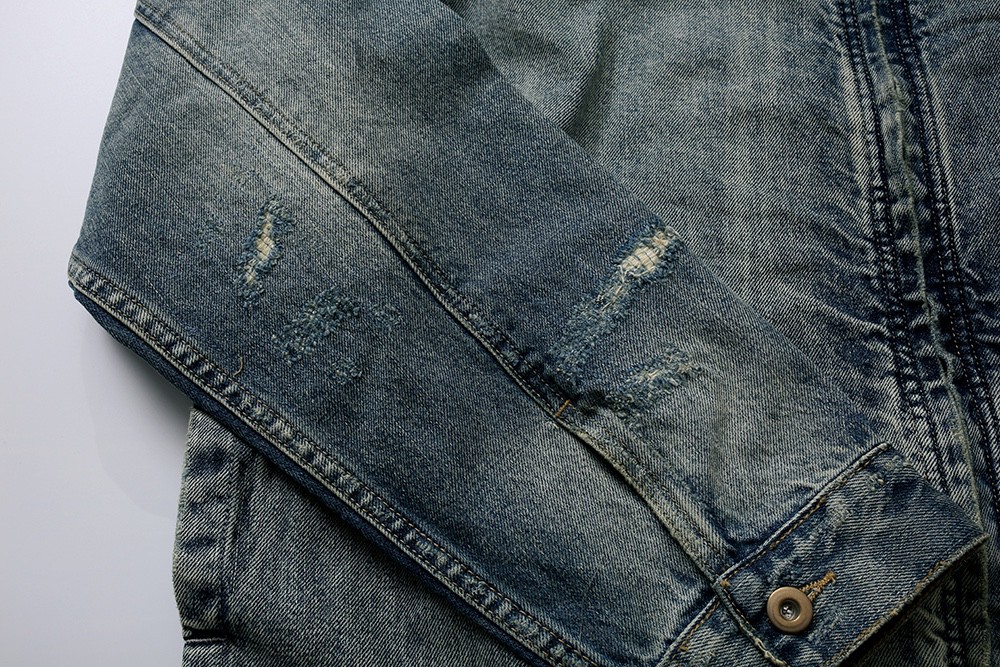 721#MADNESS 水洗破坏拉链牛仔外套 夹克 长袖 外套 秋冬 男女同款 蓝色