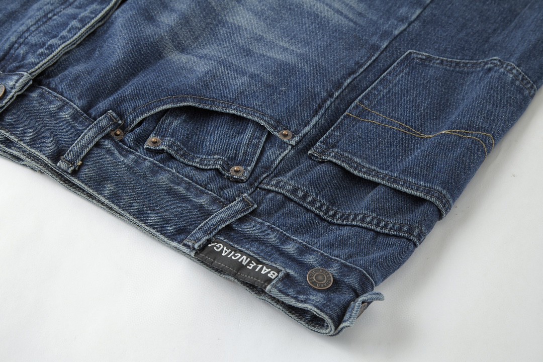 Balenciaga 巴黎世家 做旧裤型单排扣口袋翻领牛仔外套 牛仔衣 夹克 秋冬 蓝色 767943TNW654445