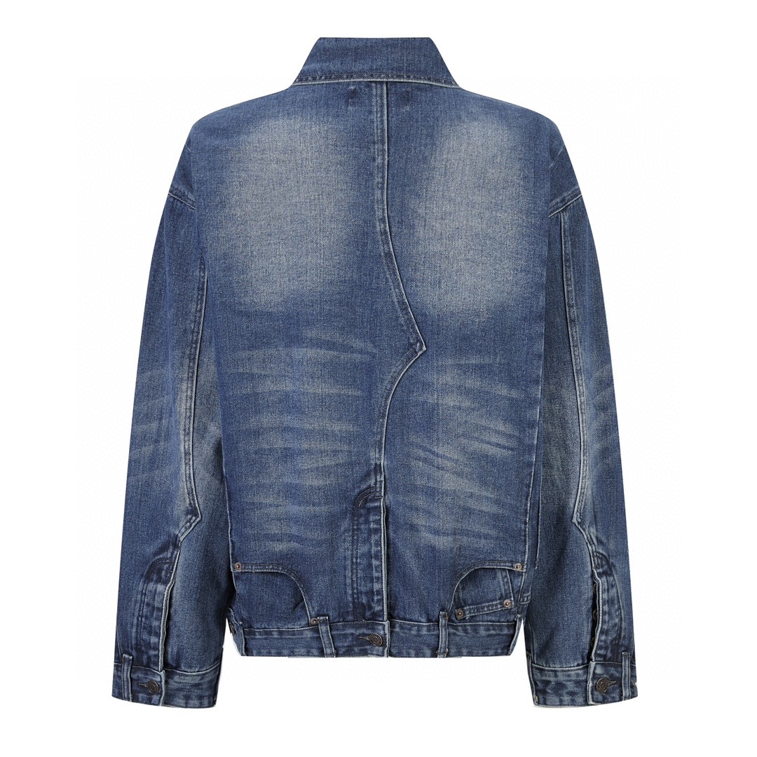 Balenciaga 巴黎世家 做旧裤型单排扣口袋翻领牛仔外套 牛仔衣 夹克 秋冬 蓝色 767943TNW654445