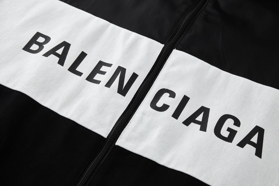 Balenciaga 巴黎世家 大Logo印花拼接立领拉链夹克 外套 长袖 秋冬 黑色 529213TBQ031000