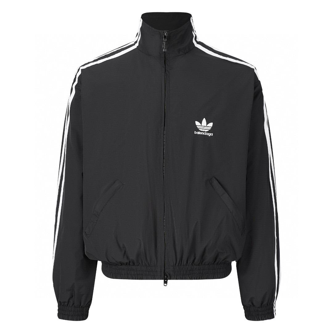 Balenciaga 巴黎世家 adidas originals 联名款 SS22 Logo印花条纹边运动衣 夹克 外套 黑色 712280TNQ221000