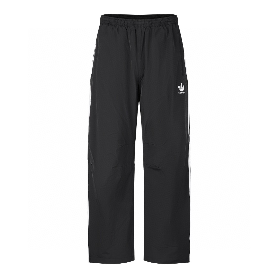 Balenciaga 巴黎世家 adidas originals 联名款 SS22 Logo印花条纹边运动裤 长裤 休闲裤 男款 黑色 