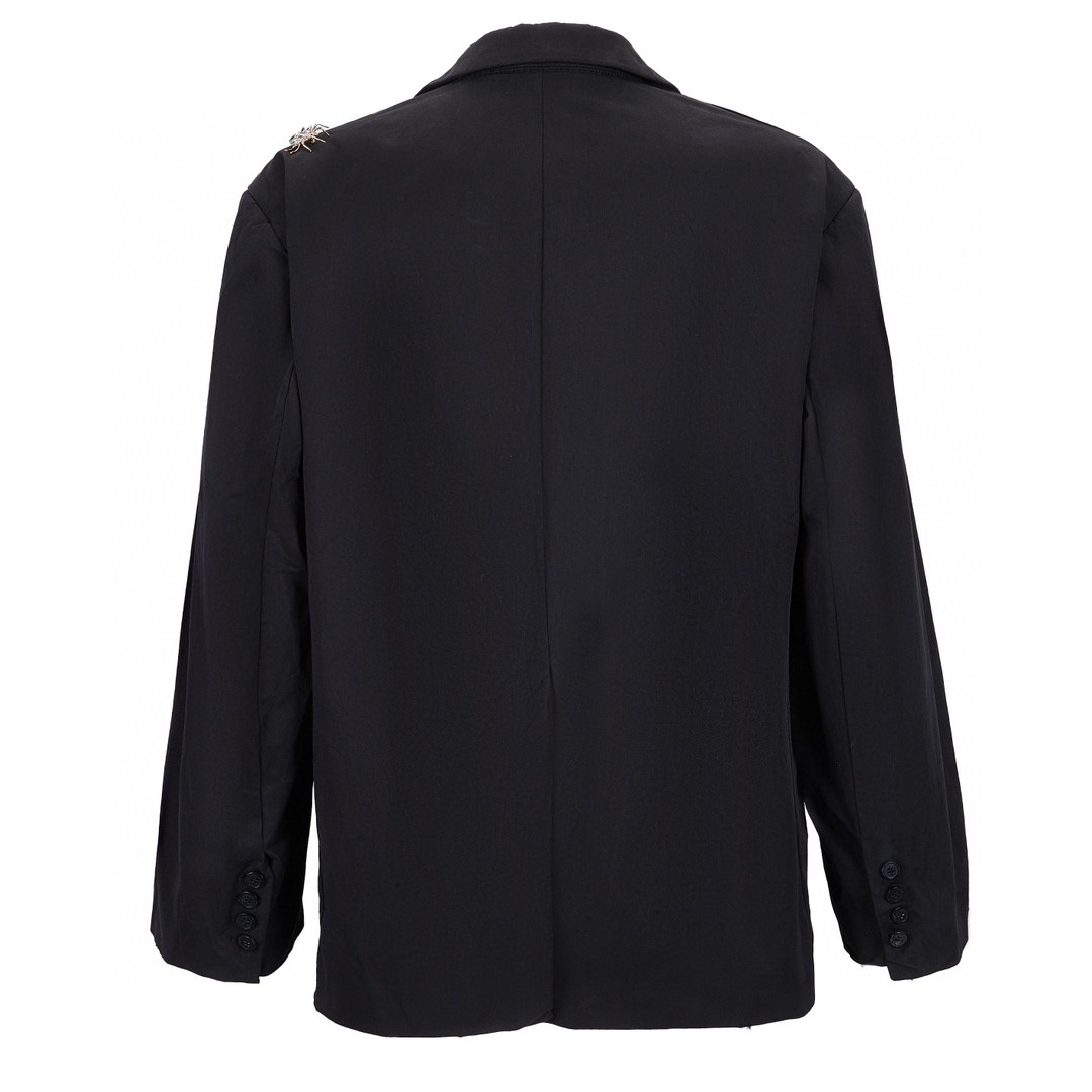 Balenciaga 巴黎世家 SS23 做旧莱茵石别针单排扣西装 外套 宽松 秋冬 黑色 746409TBP011000