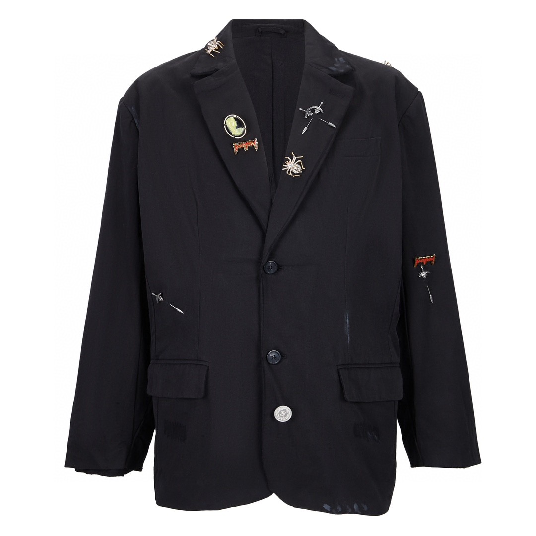 Balenciaga 巴黎世家 SS23 做旧莱茵石别针单排扣西装 外套 宽松 秋冬 黑色 746409TBP011000