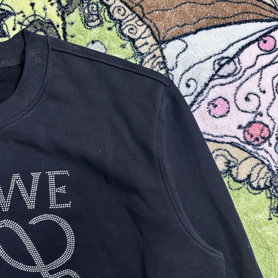 Loewe 罗意威 纯色水钻字母印花卫衣 圆领 长袖 秋冬 黑色