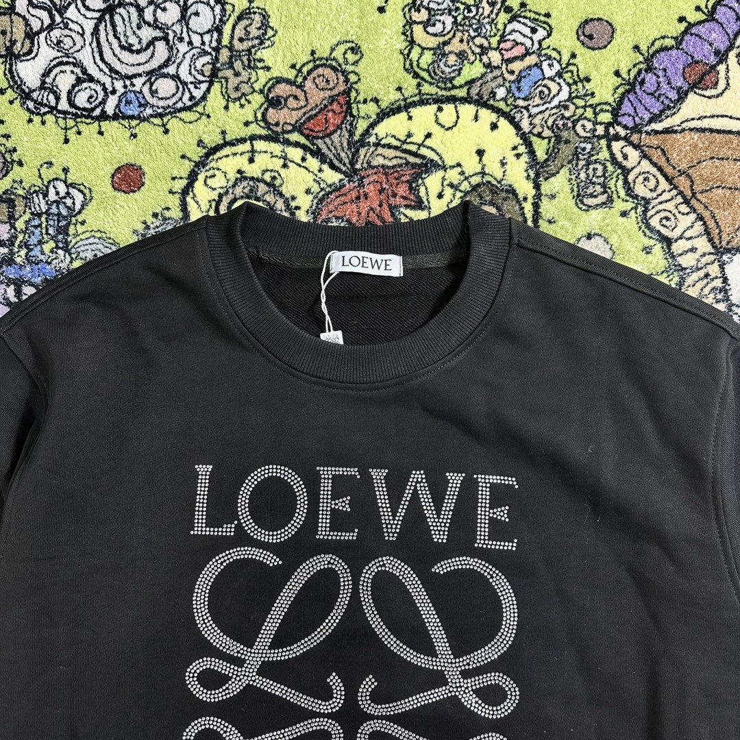 Loewe 罗意威 纯色水钻字母印花卫衣 圆领 长袖 秋冬 黑色
