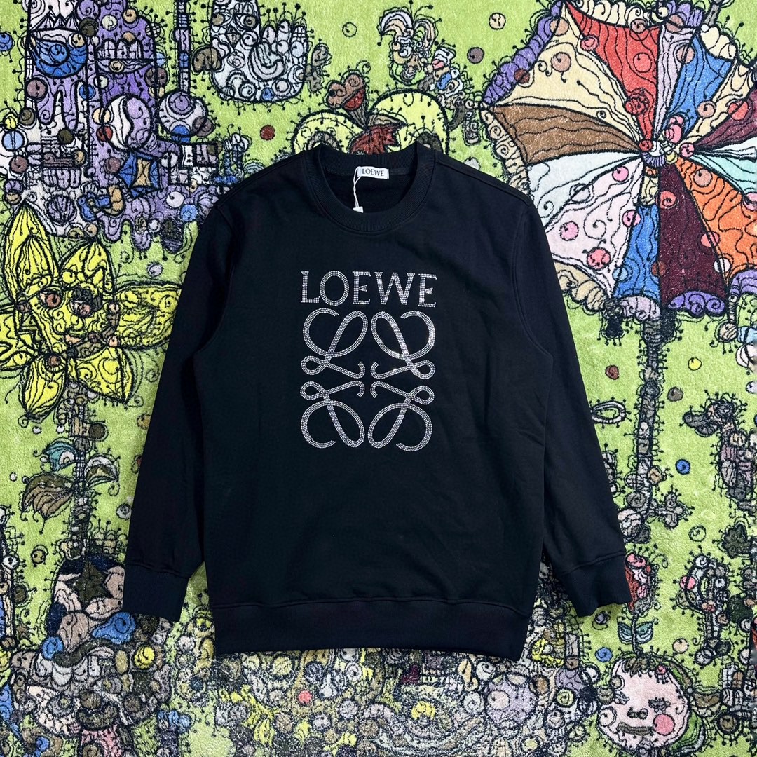 Loewe 罗意威 纯色水钻字母印花卫衣 圆领 长袖 秋冬 黑色