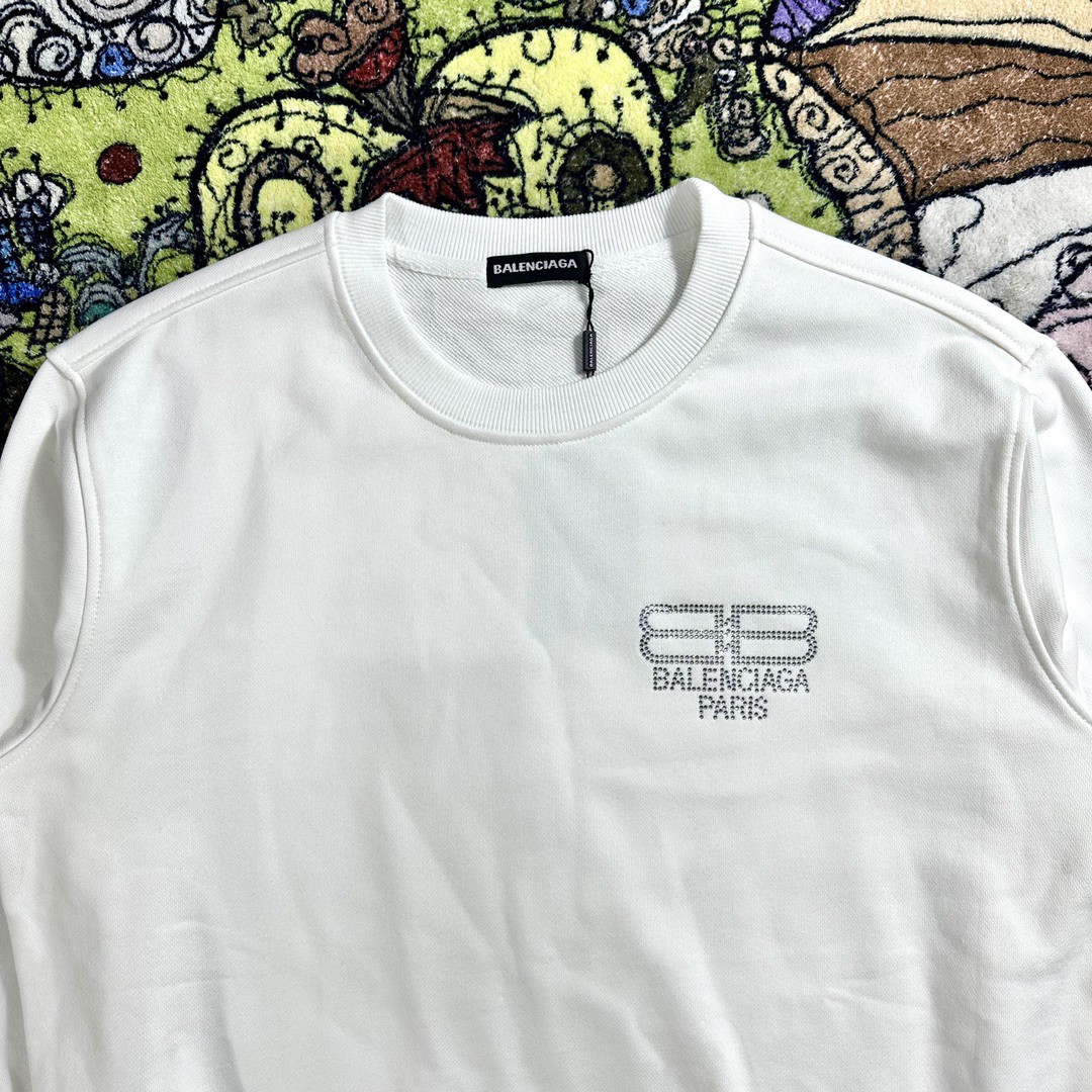 Loewe 罗意威 纯色水钻字母印花卫衣 圆领 长袖 秋冬 白色