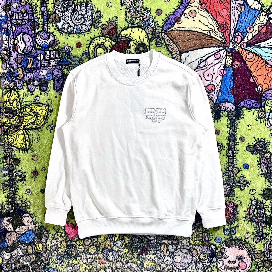 Loewe 罗意威 纯色水钻字母印花卫衣 圆领 长袖 秋冬 白色