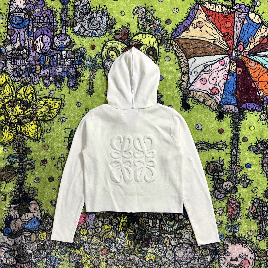 Loewe 罗意威 纯色后背浮雕抽绳连帽卫衣 开衫 短款 秋冬 白色 S359Y16K42-2100