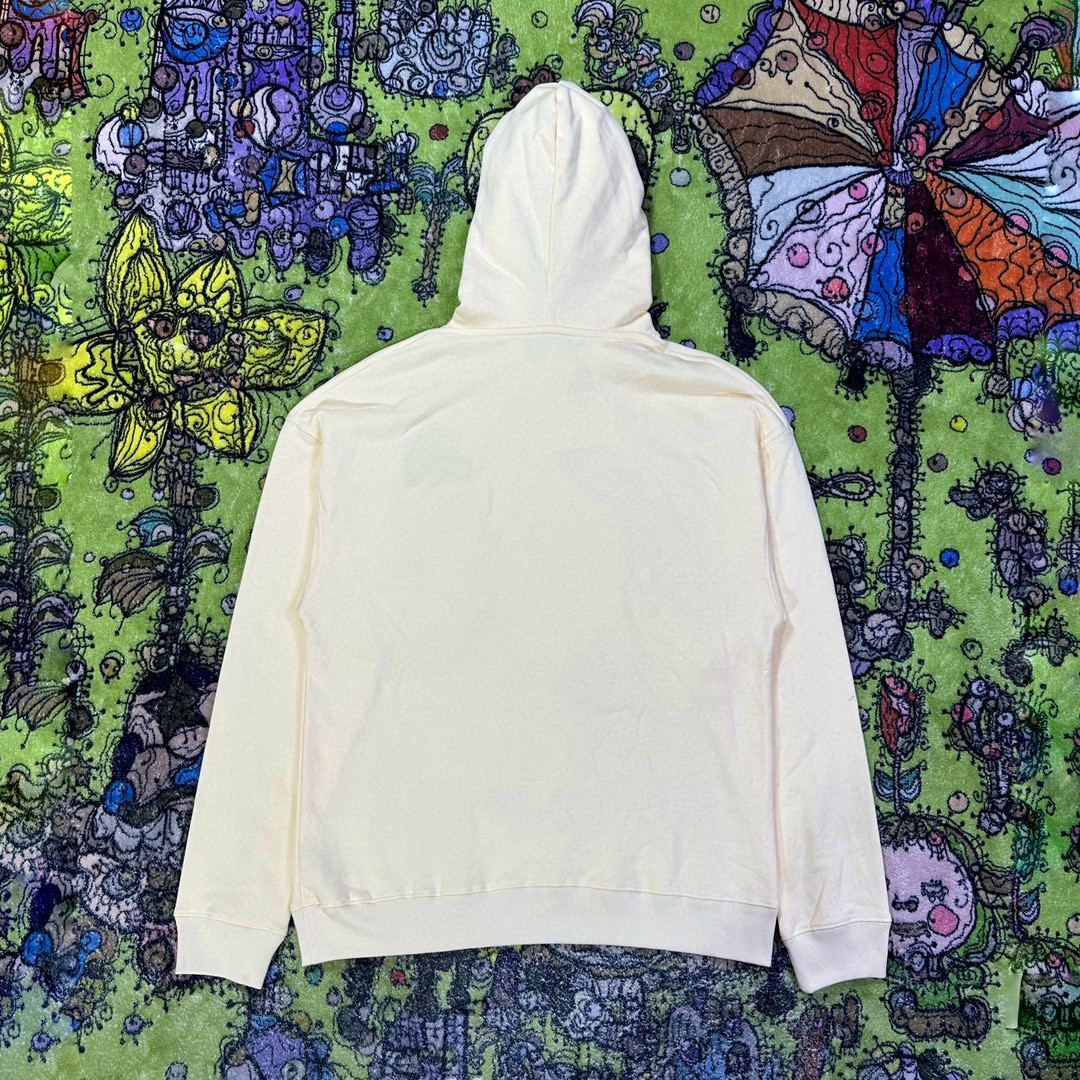 Loewe 罗意威 哈尔的移动城堡 联名款 小火焰刺绣拼皮口袋抽绳连帽卫衣 卫衣 秋冬 米白 HB44Y24X04-2370