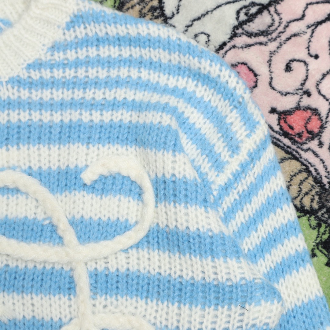 Loewe 罗意威 SS23 条纹编织图案毛衣 圆领 长袖 秋冬 蓝色 S359Y14KCS-2105