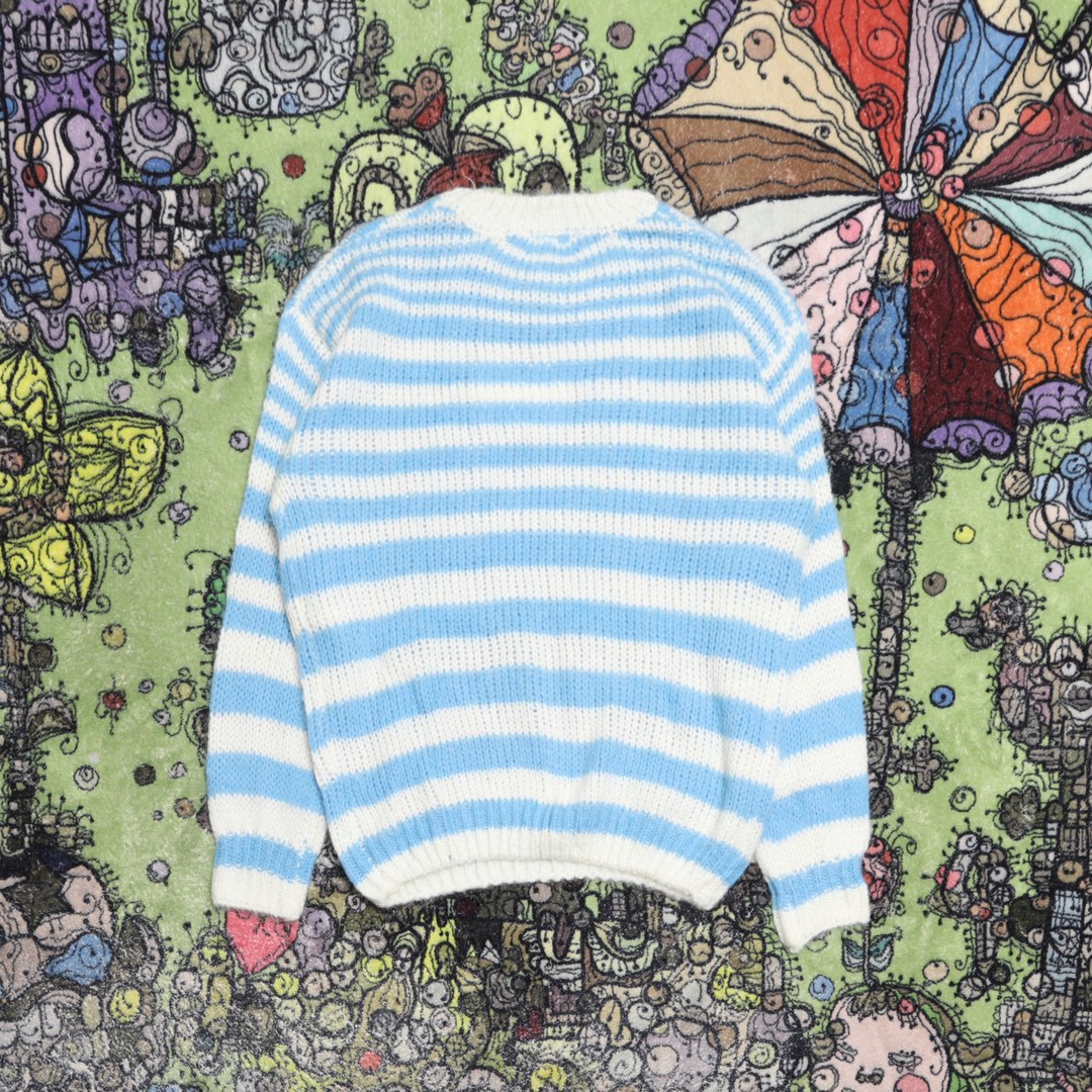 Loewe 罗意威 SS23 条纹编织图案毛衣 圆领 长袖 秋冬 蓝色 S359Y14KCS-2105