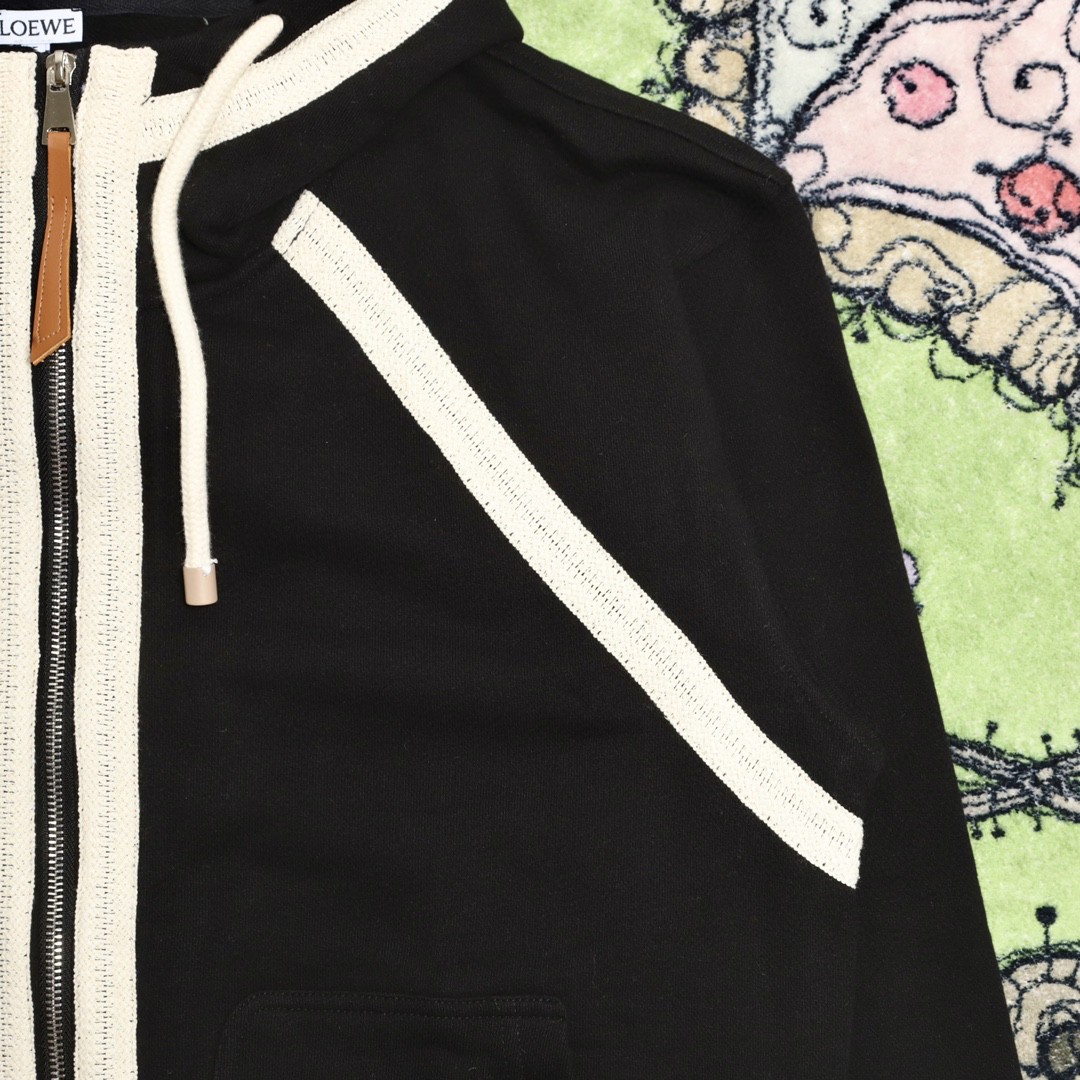Loewe 罗意威 刺绣图案拉链连帽卫衣 卫衣 秋冬 黑色