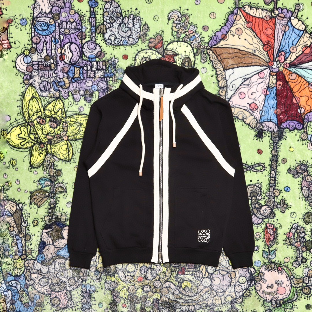 Loewe 罗意威 刺绣图案拉链连帽卫衣 卫衣 秋冬 黑色