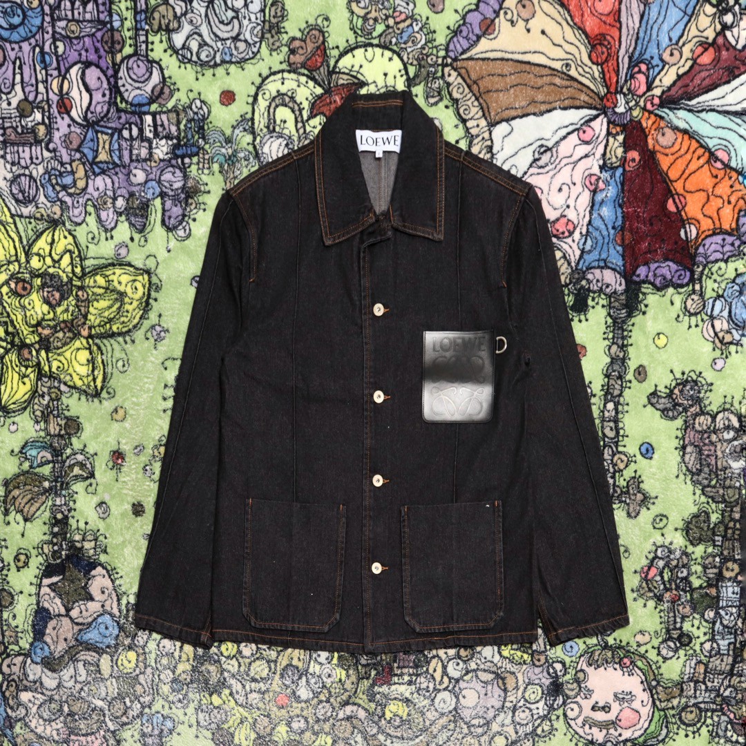 Loewe 罗意威 胸口皮口袋印花牛仔外套 衬衫 牛仔衣 长袖 秋冬 黑色