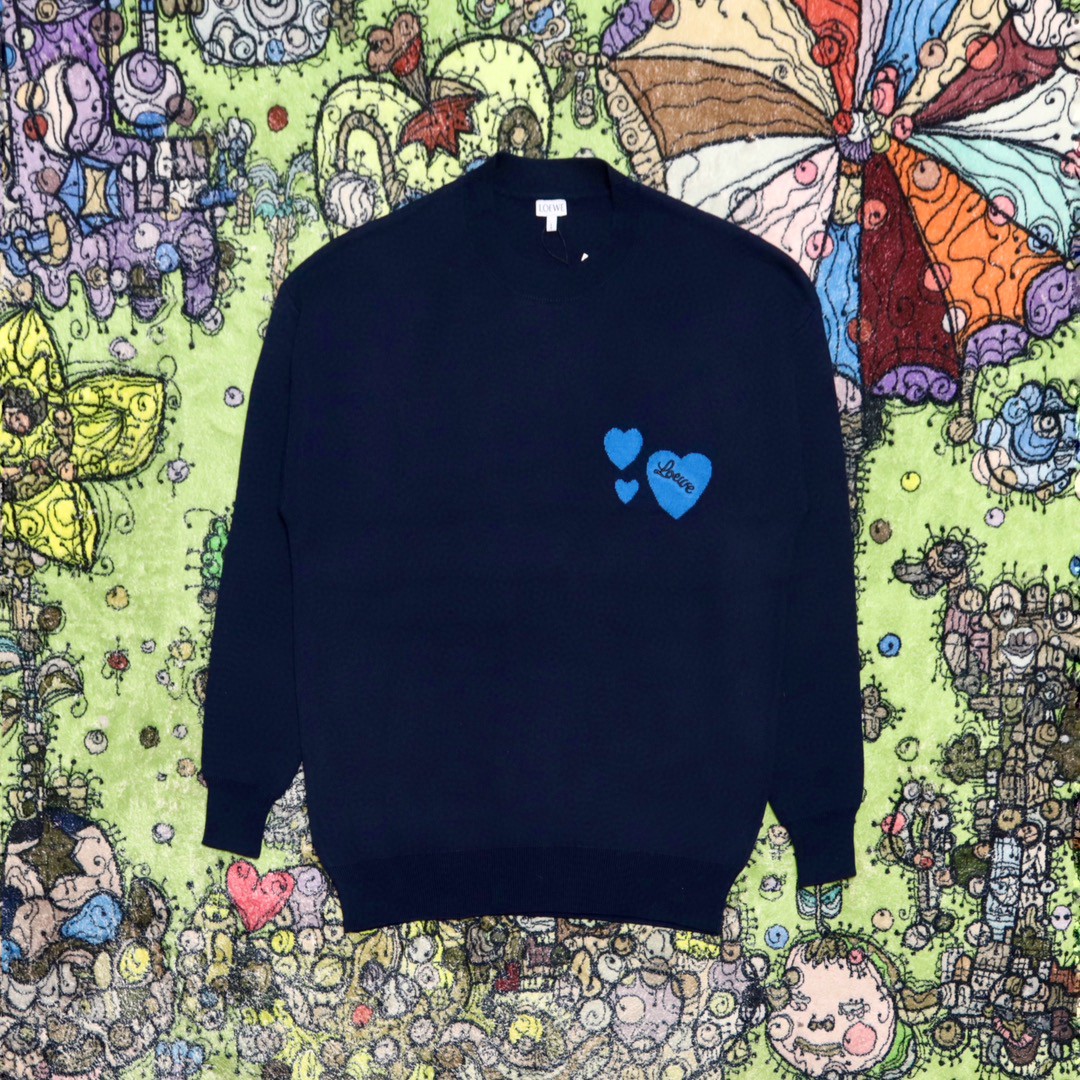 Loewe 罗意威 纯色爱心图案毛衣 羊毛衫 圆领 长袖 秋冬 蓝色 H526Y14KCJ-5110