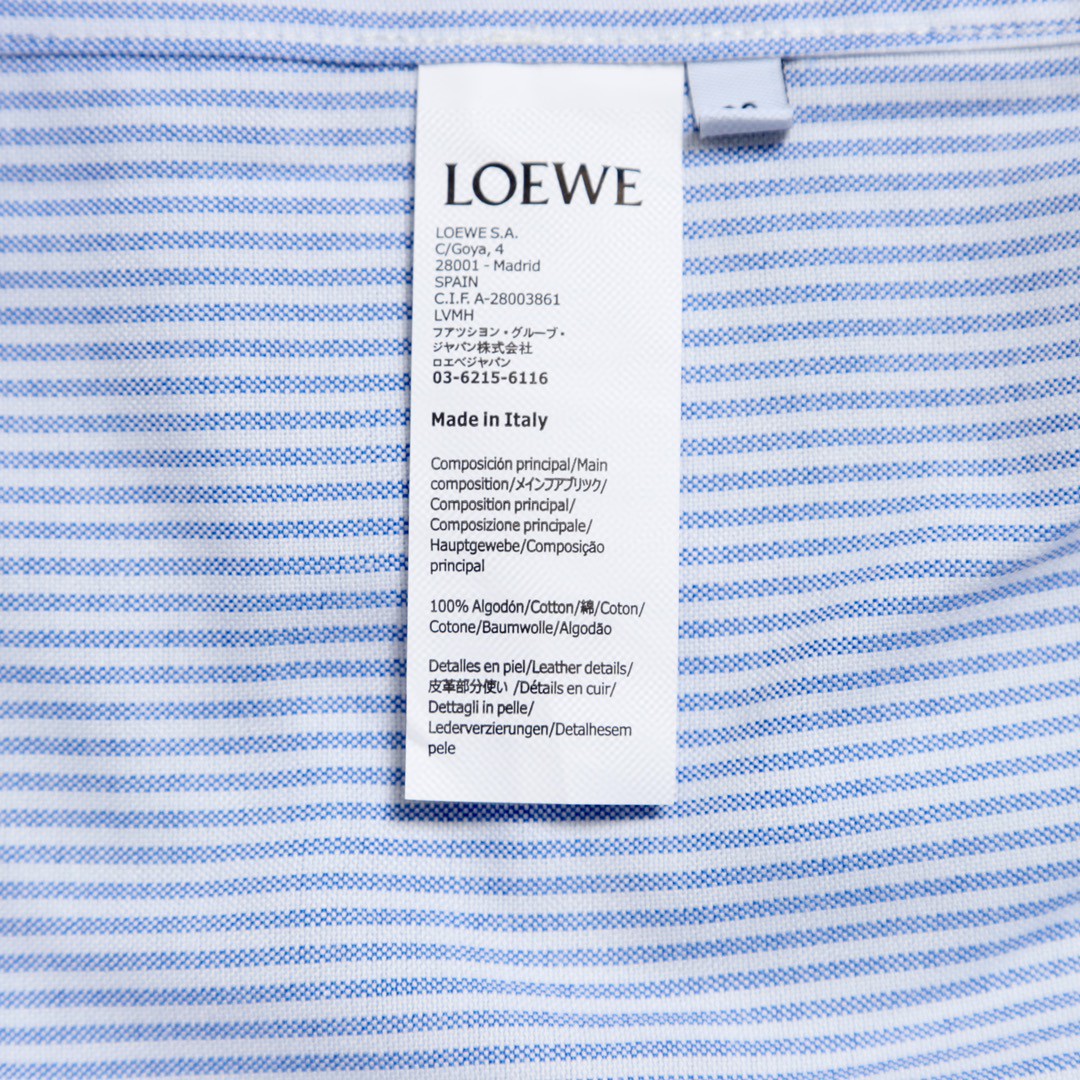Loewe 罗意威 Anagram 压纹皮革胸袋条纹衬衫 长袖 秋冬 蓝色 H526Y05W32-2105