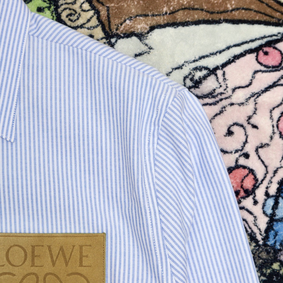 Loewe 罗意威 Anagram 压纹皮革胸袋条纹衬衫 长袖 秋冬 蓝色 H526Y05W32-2105