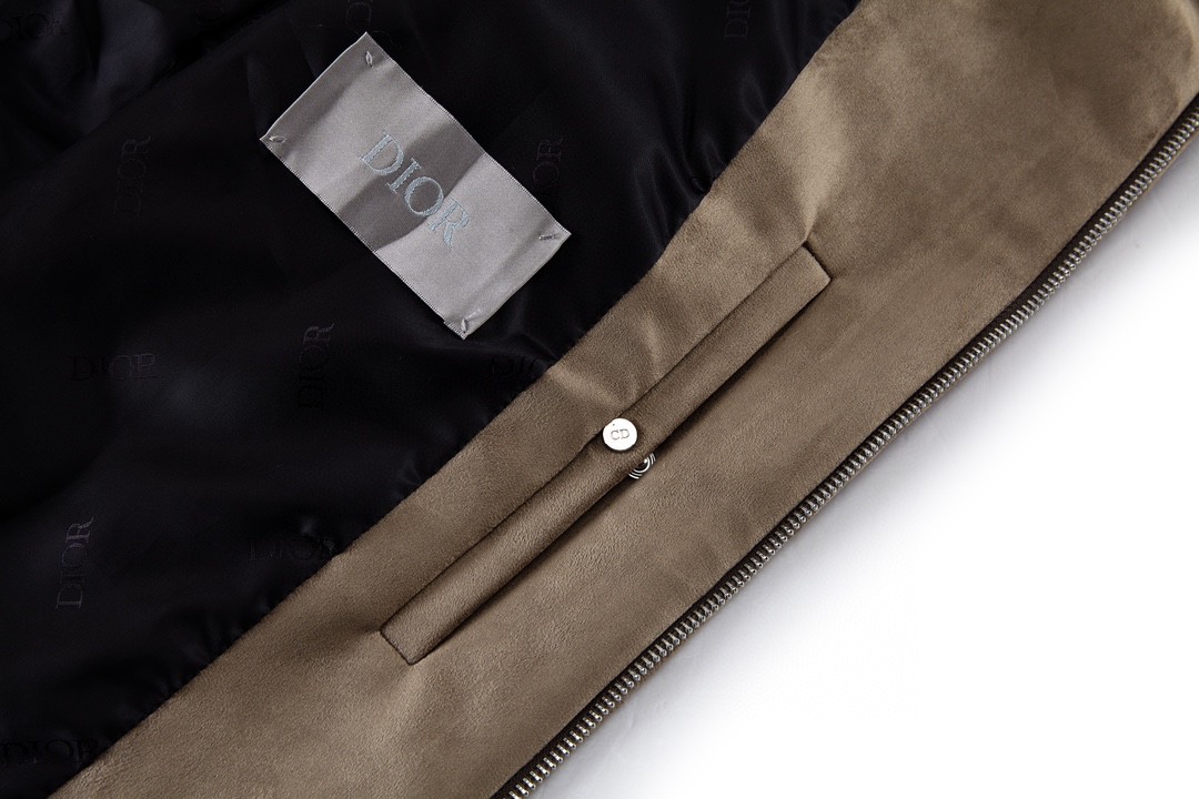 DIOR 迪奥 拼色袖翻领拉链牛皮夹克 麂皮 外套 长袖 秋冬款 棕色 383L419C0686-C188