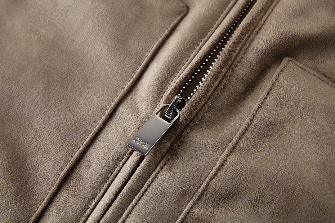 DIOR 迪奥 拼色袖翻领拉链牛皮夹克 麂皮 外套 长袖 秋冬款 棕色 383L419C0686-C188