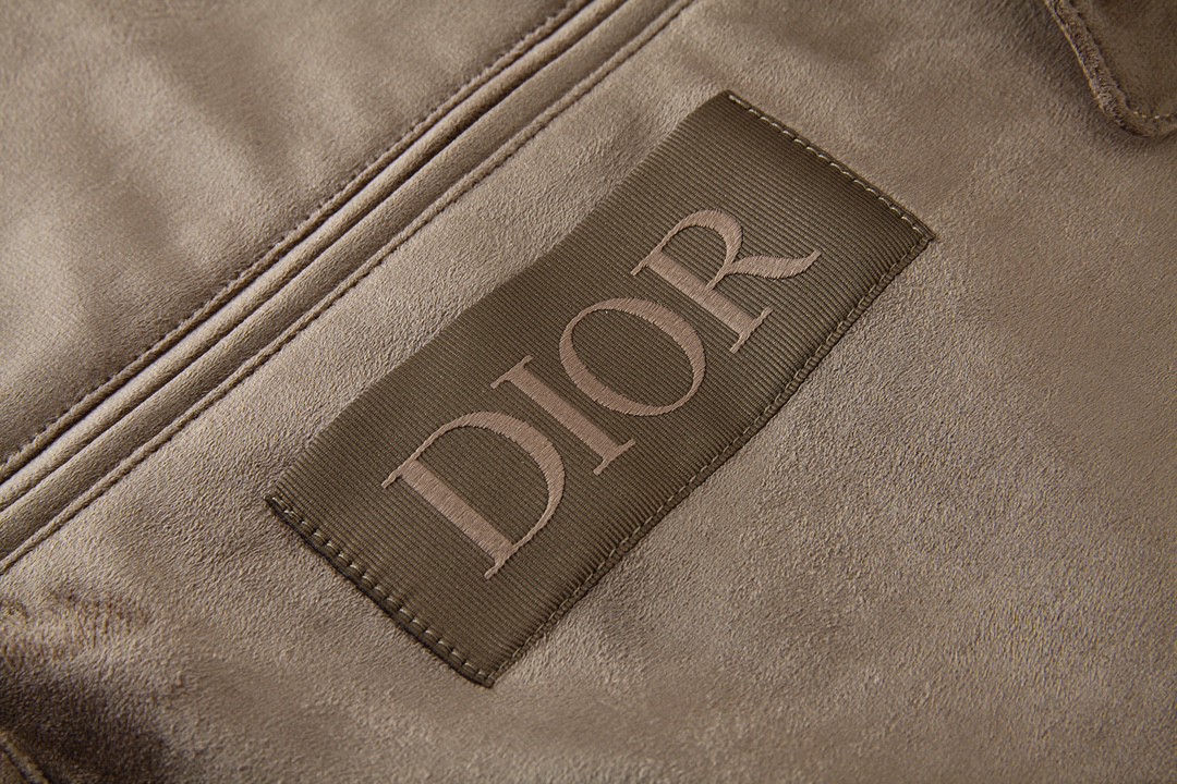 DIOR 迪奥 拼色袖翻领拉链牛皮夹克 麂皮 外套 长袖 秋冬款 棕色 383L419C0686-C188