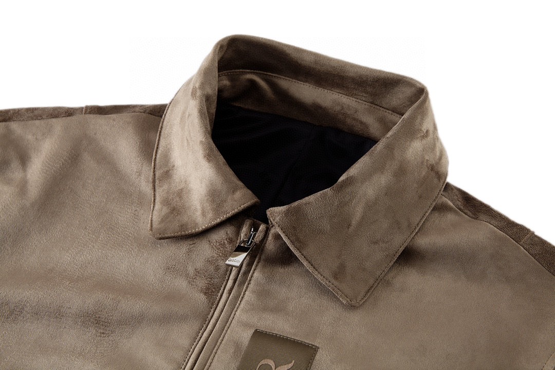 DIOR 迪奥 拼色袖翻领拉链牛皮夹克 麂皮 外套 长袖 秋冬款 棕色 383L419C0686-C188