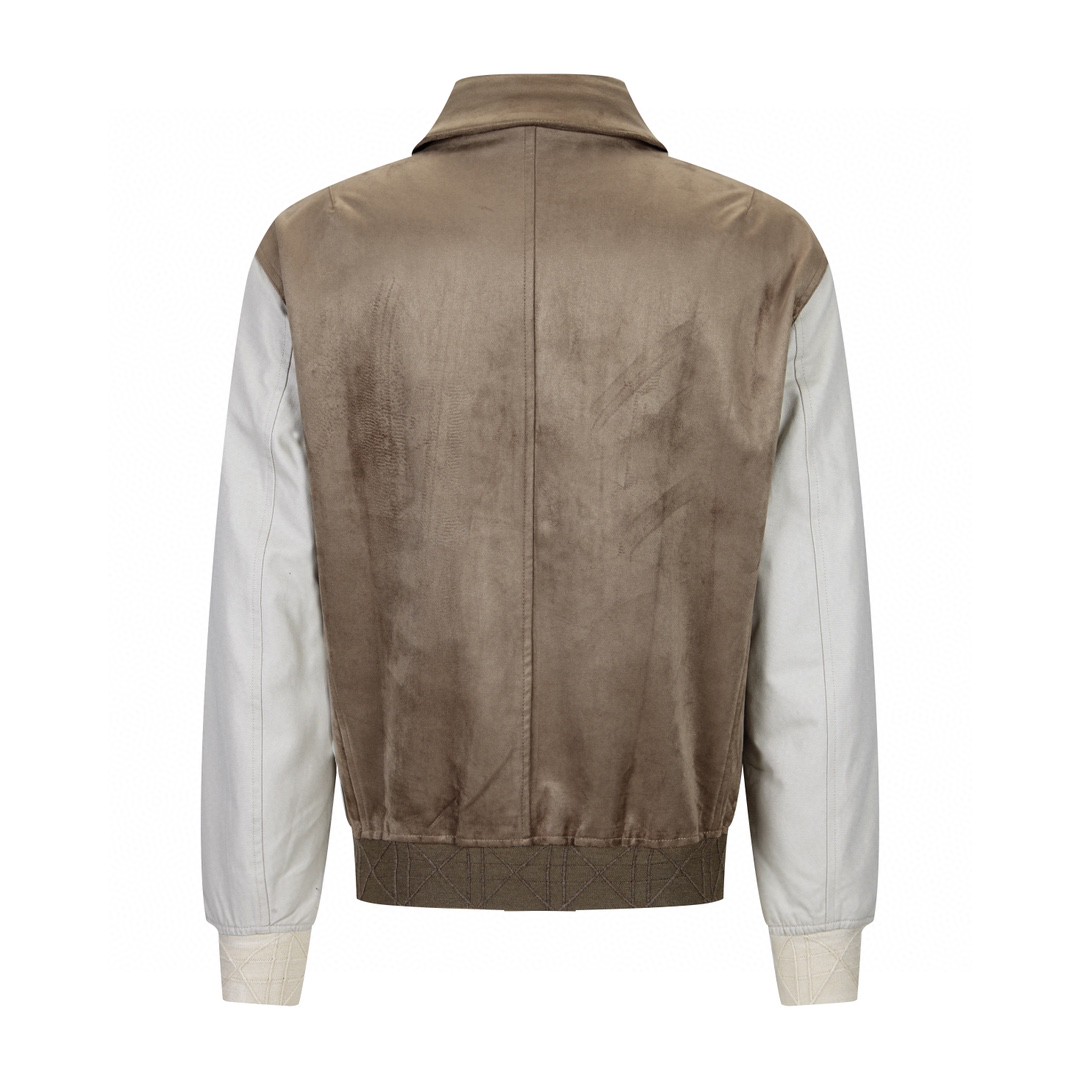 DIOR 迪奥 拼色袖翻领拉链牛皮夹克 麂皮 外套 长袖 秋冬款 棕色 383L419C0686-C188