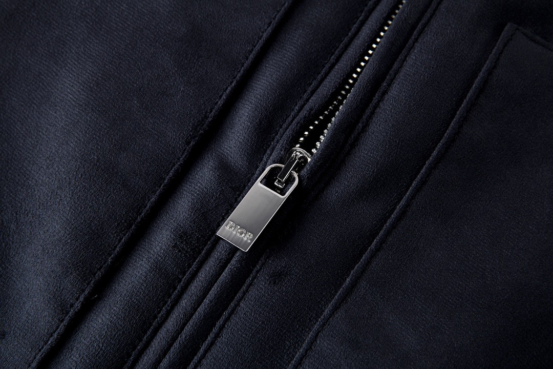 DIOR 迪奥 纯色翻领拉链牛皮夹克 麂皮 外套 长袖 秋冬款 煤炭