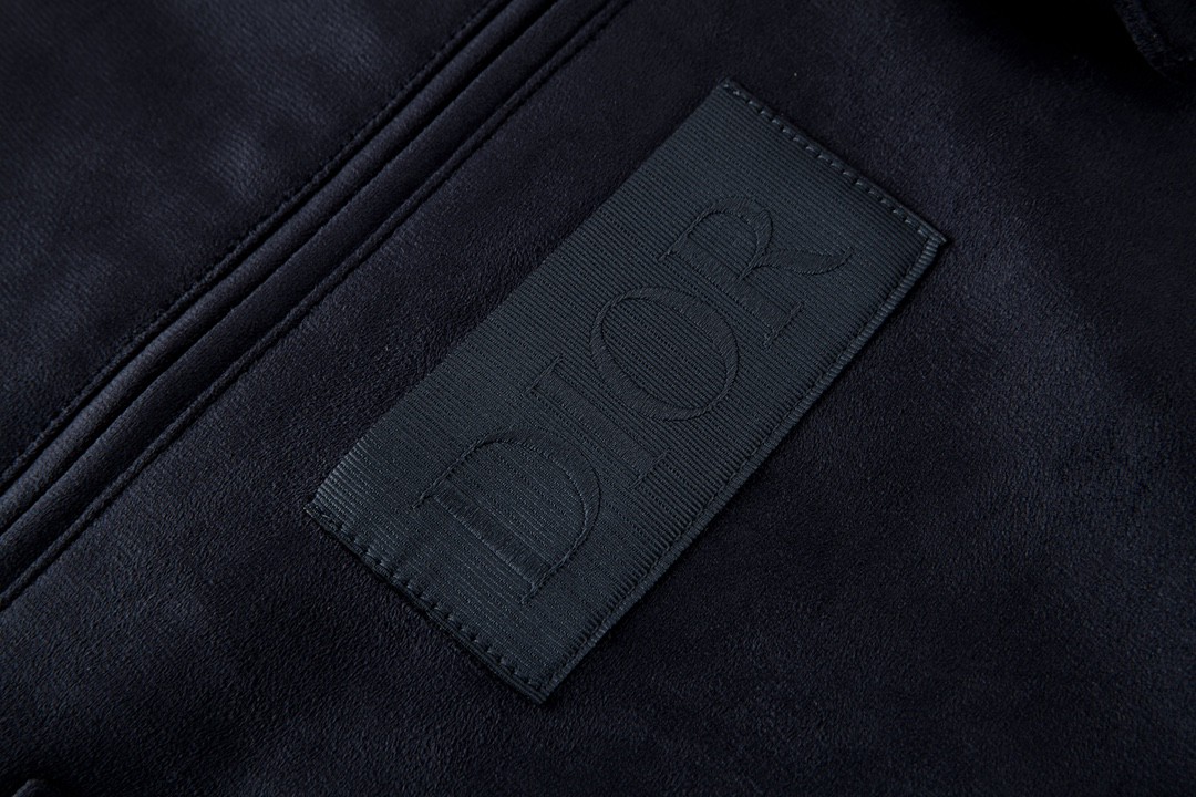 DIOR 迪奥 纯色翻领拉链牛皮夹克 麂皮 外套 长袖 秋冬款 煤炭