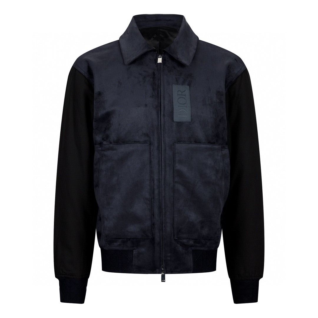 DIOR 迪奥 纯色翻领拉链牛皮夹克 麂皮 外套 长袖 秋冬款 煤炭