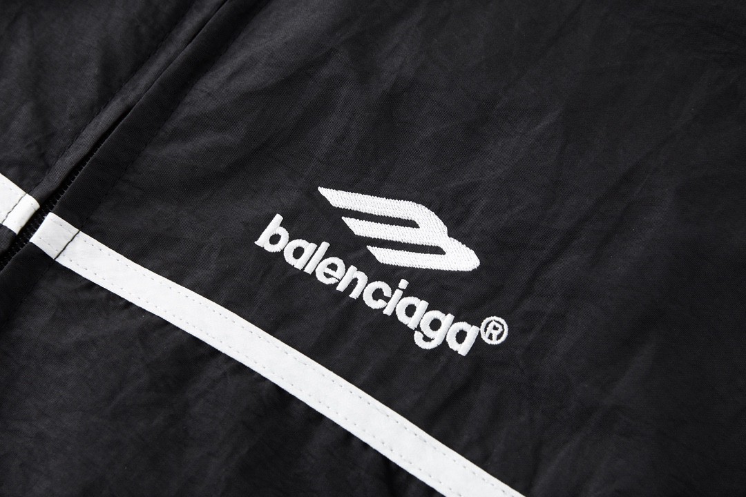 Balenciaga 巴黎世家 拼色刺绣字母图案休闲长袖运动衣 夹克 外套 黑色 763436TNQ251000