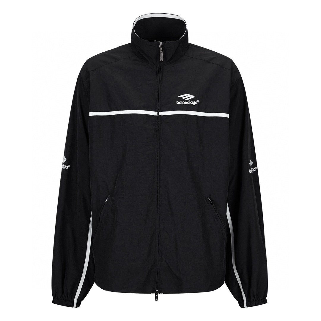Balenciaga 巴黎世家 拼色刺绣字母图案休闲长袖运动衣 夹克 外套 黑色 763436TNQ251000