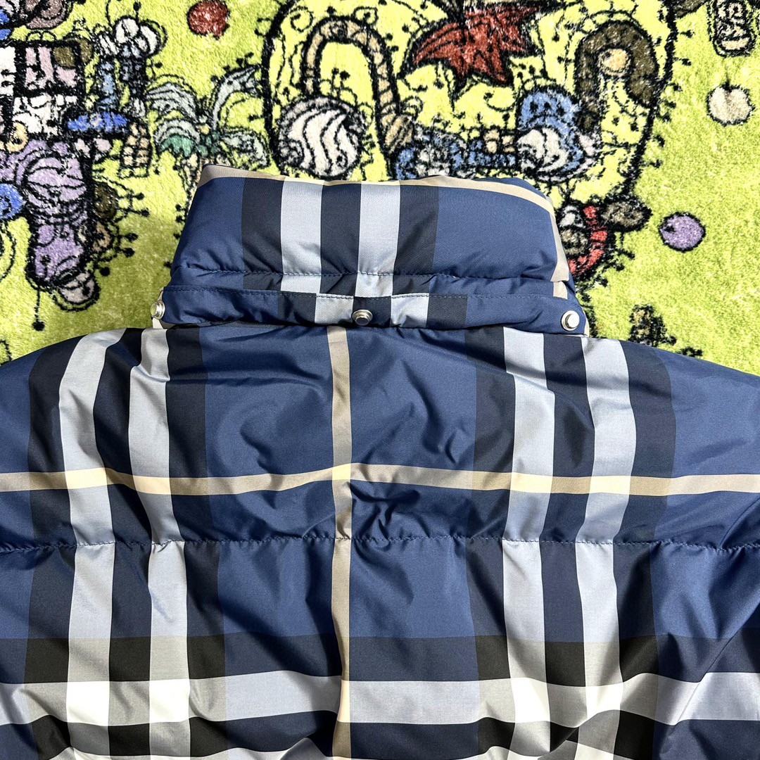 Burberry 巴宝莉 蓝色格纹连帽羽绒服 夹克 长袖 外套 冬款 蓝色