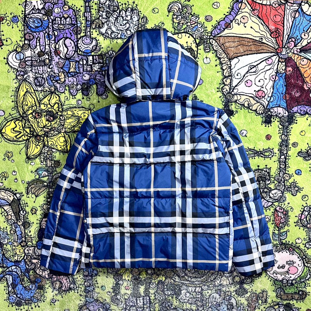 Burberry 巴宝莉 蓝色格纹连帽羽绒服 夹克 长袖 外套 冬款 蓝色