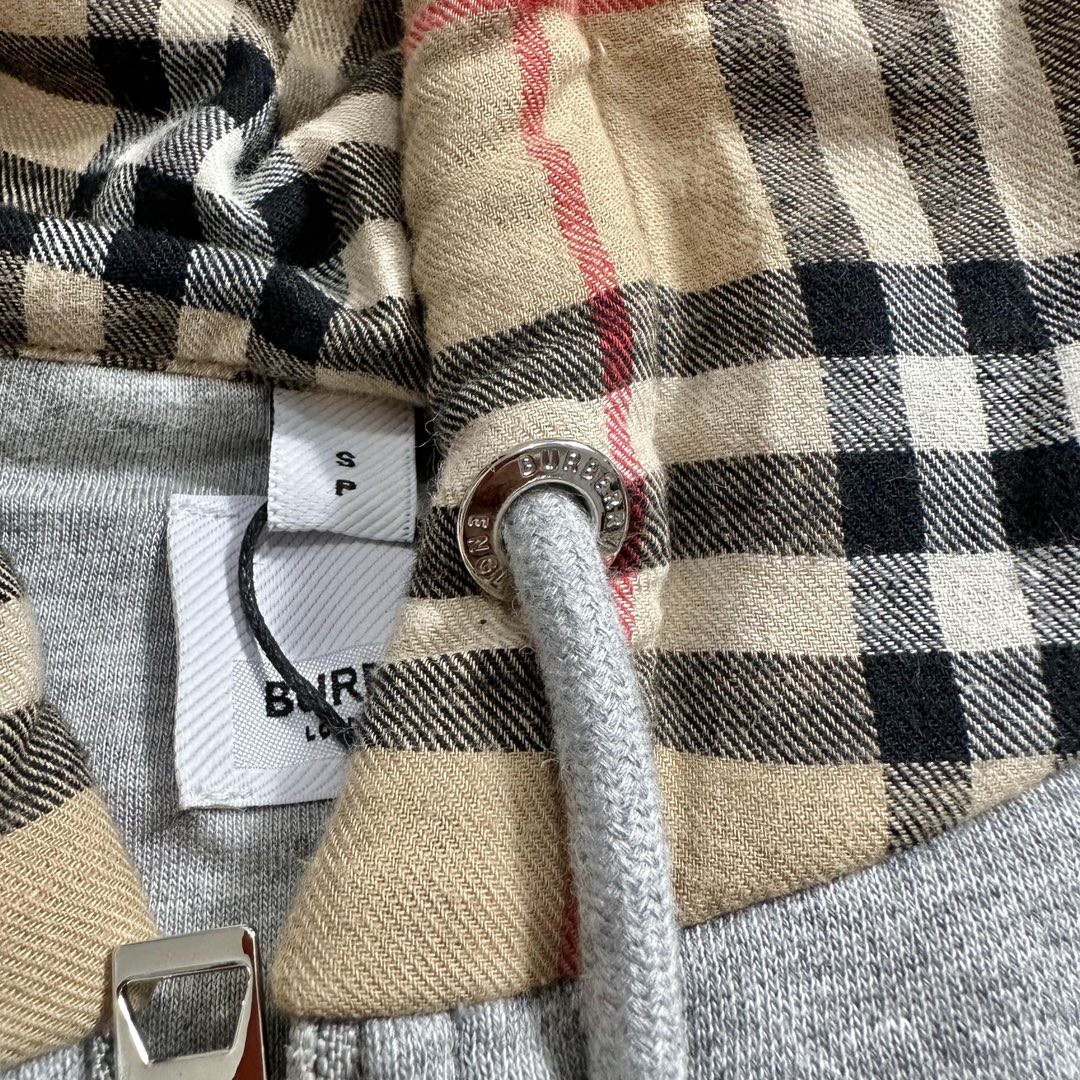 Burberry 巴宝莉 战马刺绣图案拼接格纹拉链连帽卫衣 秋冬卫衣 外套 长袖 男女同款 灰色 80134941