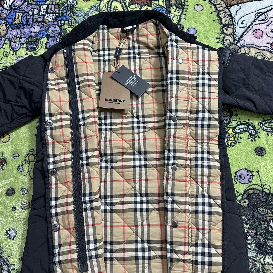 Burberry 巴宝莉 纯色拼接灯芯绒领菱格棉服 夹克 外套 长袖 秋冬款 黑色 80217511
