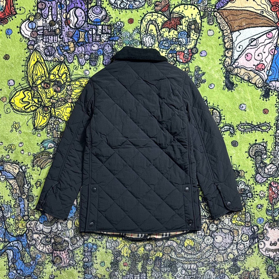 Burberry 巴宝莉 纯色拼接灯芯绒领菱格棉服 夹克 外套 长袖 秋冬款 黑色 80217511