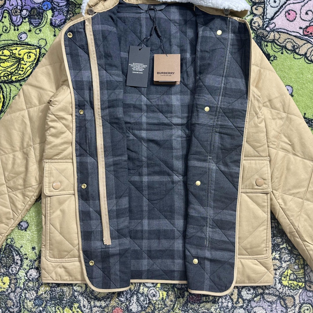 Burberry 巴宝莉 纯色可拆卸毛领菱格棉服 夹克 外套 长袖 秋冬款 棕色 80488231