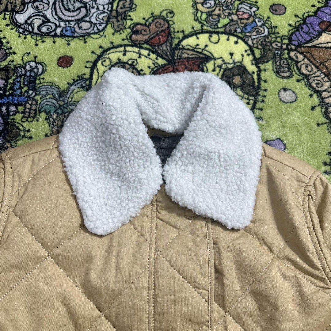Burberry 巴宝莉 纯色可拆卸毛领菱格棉服 夹克 外套 长袖 秋冬款 棕色 80488231
