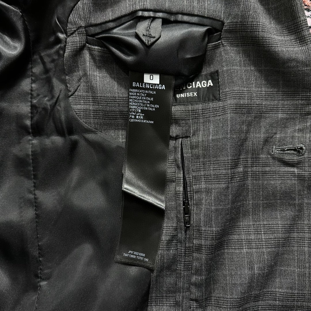 Balenciaga 巴黎世家 SS23 涂鸦印花单排扣格纹西装外套 宽松 秋冬 灰色 739591TOT071240
