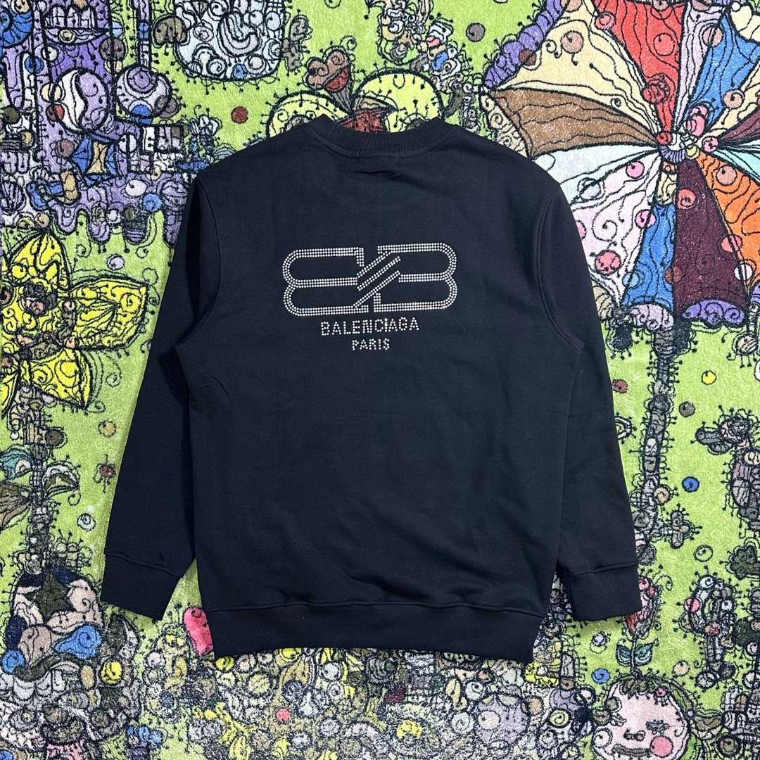 Balenciaga 巴黎世家 水钻字母logo图案 圆领卫衣 长袖 秋冬 男女同款 黑色
