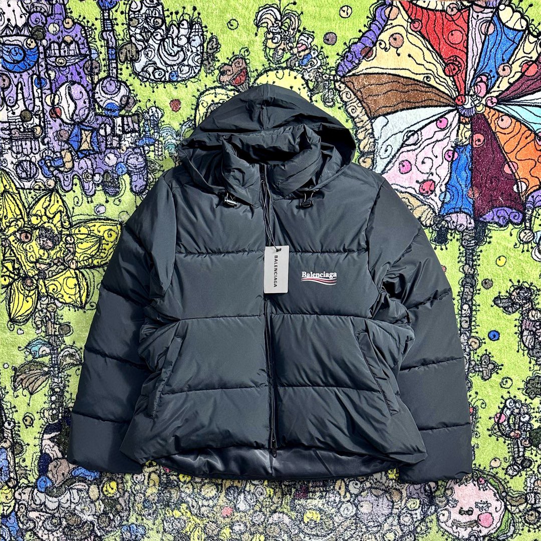 Balenciaga 巴黎世家 字母logo印花 羽绒服 外套 保暖 长袖 黑色 758046TYD361000