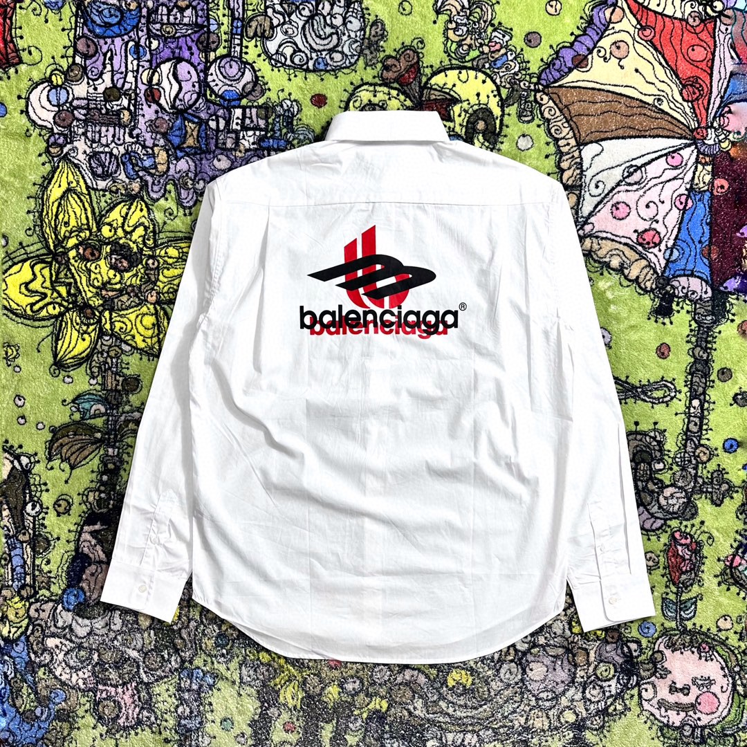 Balenciaga 巴黎世家 纯色字母logo印花 衬衫 长袖 秋冬 白色 768966TNM609000